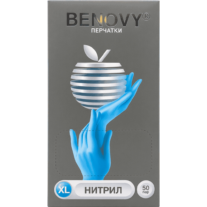 Перчатки нитриловые ГОЛУБЫЕ BENOVY медицинские (100 шт.упак), XL Перчатки нитриловые ГОЛУБЫЕ BENOVY медицинские (100 шт.упак), XL